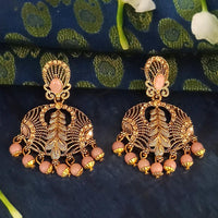 JD Arts Antique Gold Plated Kundan Peach Beads Dangler Earrings - 1317627F
