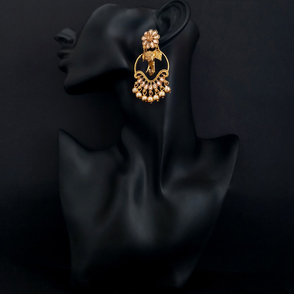 JD Arts Antique Gold Plated Brown Kundan Dangler Earrings