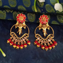 JD Arts Antique Gold Plated Kundan Red Beads Dangler Earrings - 1317628B