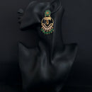 JD Arts Antique Gold Plated Kundan Green Beads Dangler Earrings