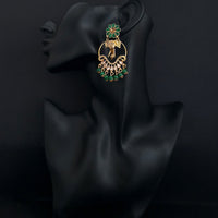 JD Arts Antique Gold Plated Kundan Green Beads Dangler Earrings