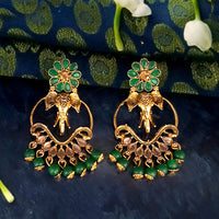 JD Arts Antique Gold Plated Kundan Green Beads Dangler Earrings