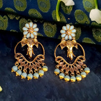 JD Arts Antique Gold Plated Kundan Blue Beads Dangler Earrings