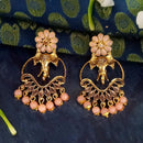 JD Arts Antique Gold Plated Kundan Peach Beads Dangler Earrings - 1317628F