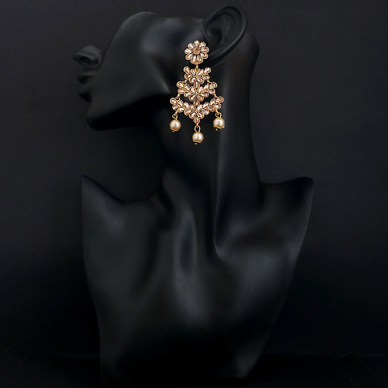 JD Arts Antique Gold Plated Brown Kundun Dangler Earrings