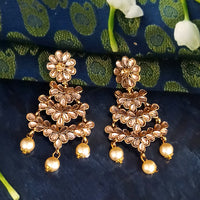 JD Arts Antique Gold Plated Brown Kundun Dangler Earrings