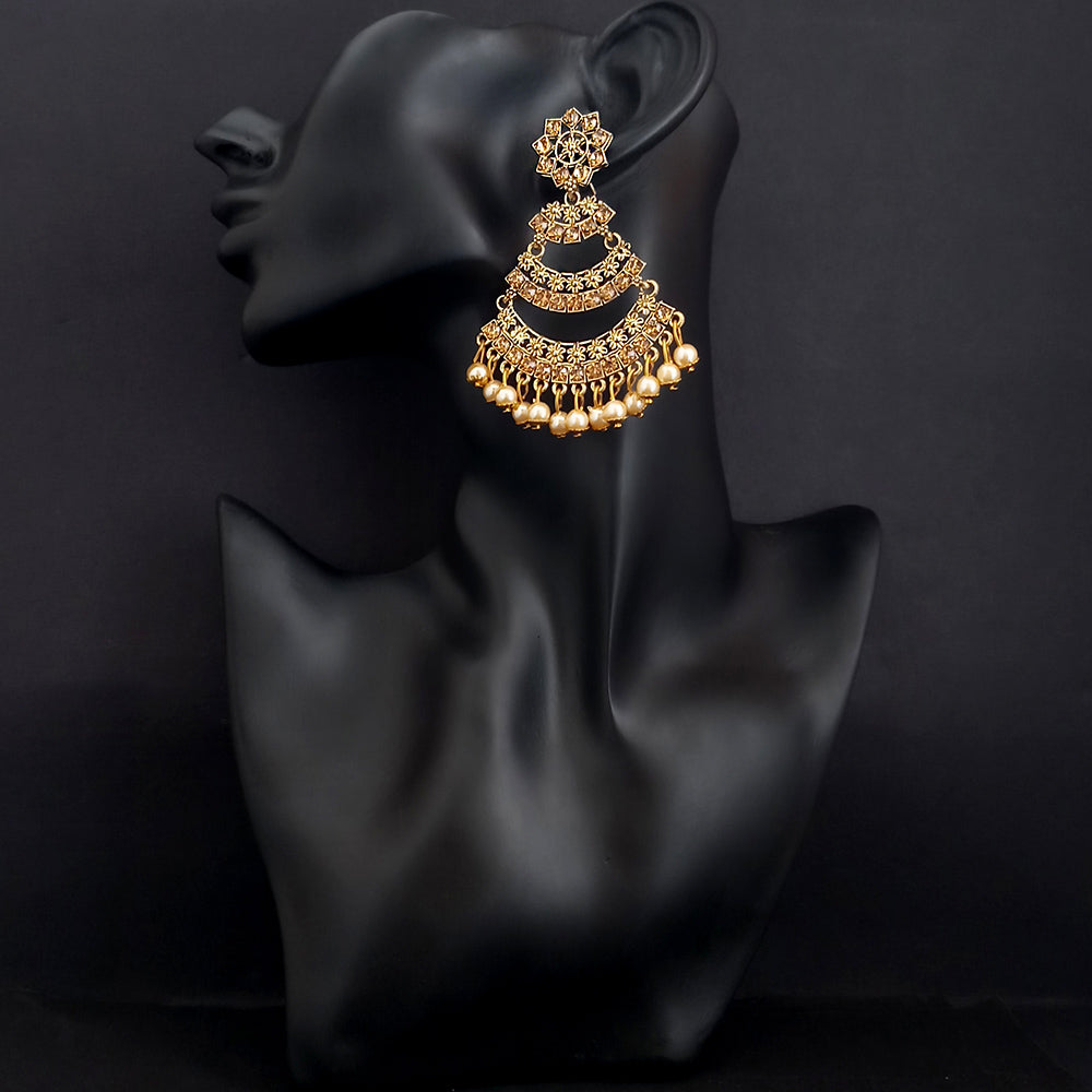 JD Arts Antique Gold Plated Brown Kundan Dangler Earrings