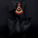 JD Arts Antique Gold Plated Kundan Red Beads Dangler Earrings