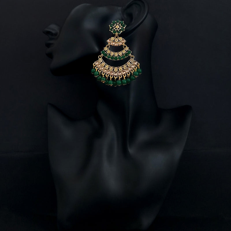 JD Arts Antique Gold Plated Kundan Green Beads Dangler Earrings