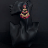 JD Arts Antique Gold Plated Kundan Pink Beads Dangler Earrings