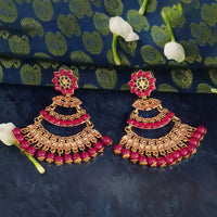 JD Arts Antique Gold Plated Kundan Pink Beads Dangler Earrings