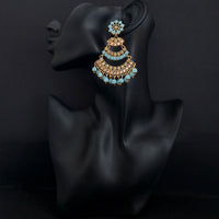 JD Arts Antique Gold Plated Kundan Blue Beads Dangler Earrings