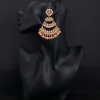 JD Arts Antique Gold Plated Kundan Peach Beads Dangler Earrings