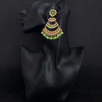 JD Arts Antique Gold Plated Kundan Green Beads Dangler Earrings