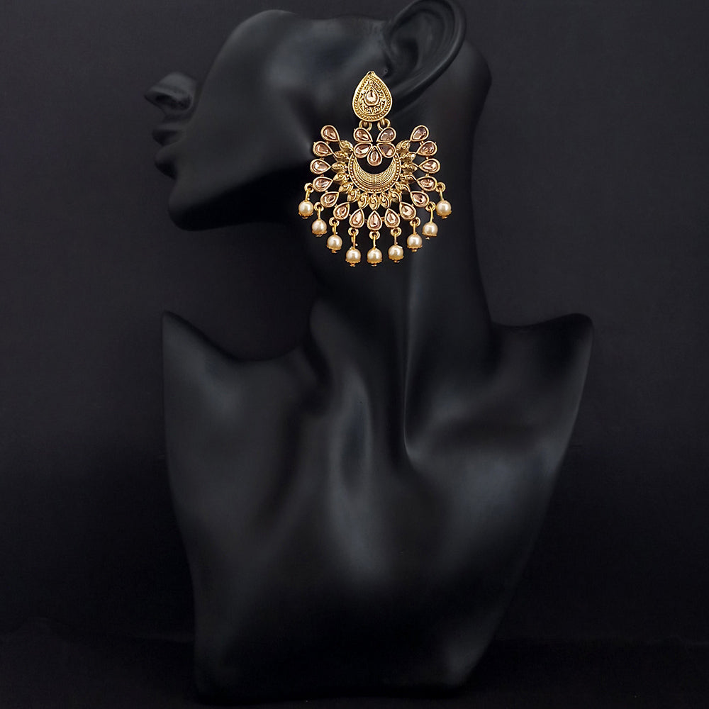 JD Arts Antique Gold Plated Brown Kundan Dangler Earrings