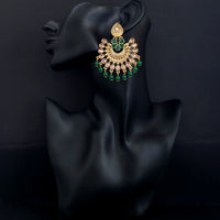 JD Arts Antique Gold Plated Kundan Green Beads Dangler Earrings