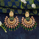 JD Arts Antique Gold Plated Kundan Green Beads Dangler Earrings