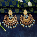 JD Arts Antique Gold Plated Kundan Blue Beads Dangler Earrings