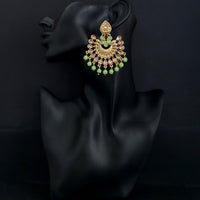 JD Arts Antique Gold Plated Kundan Green Beads Dangler Earrings