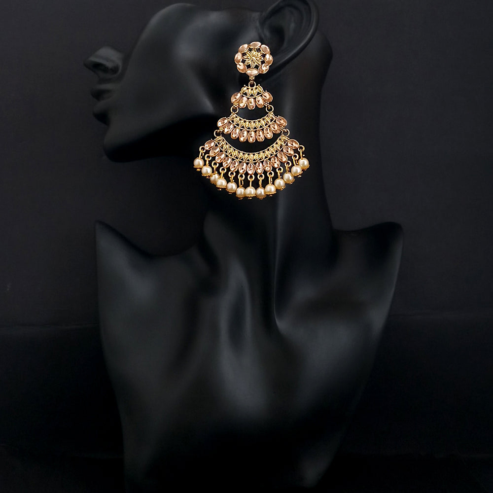 JD Arts Antique Gold Plated Brown Kundan Dangler Earrings