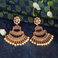 JD Arts Antique Gold Plated Brown Kundan Dangler Earrings