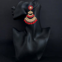 JD Arts Antique Gold Plated Kundan Red Beads Dangler Earrings