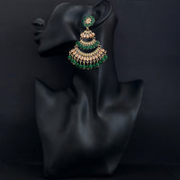 JD Arts Antique Gold Plated Kundan Green Beads Dangler Earrings