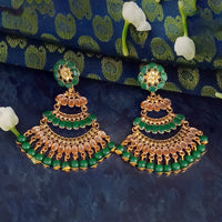 JD Arts Antique Gold Plated Kundan Green Beads Dangler Earrings