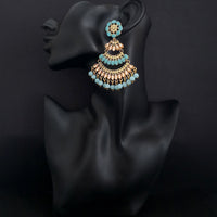 JD Arts Antique Gold Plated Kundan Blue Beads Dangler Earrings