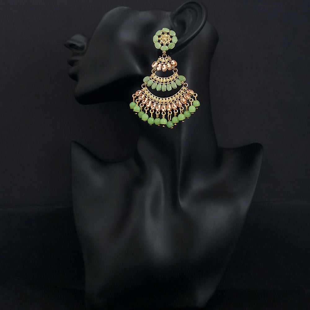 JD Arts Antique Gold Plated Kundan Green Beads Dangler Earrings