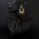 JD Art Gold Plated Green Kundan Dangler Earrings