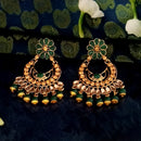 JD Art Gold Plated Green Kundan Dangler Earrings