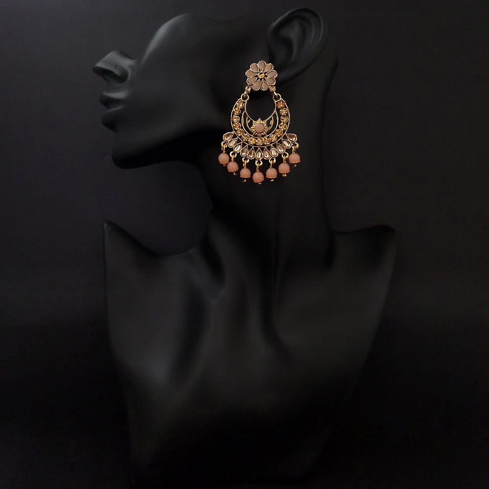 JD Art Gold Plated Peach Kundan Dangler Earrings