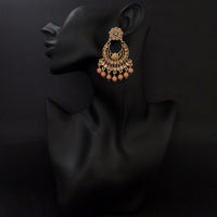 JD Art Gold Plated Peach Kundan Dangler Earrings