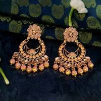 JD Art Gold Plated Peach Kundan Dangler Earrings