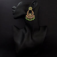 JD Art Gold Plated Green Kundan Dangler Earrings