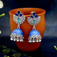 JewelJunk Blue Oxidized Plated Jhumka