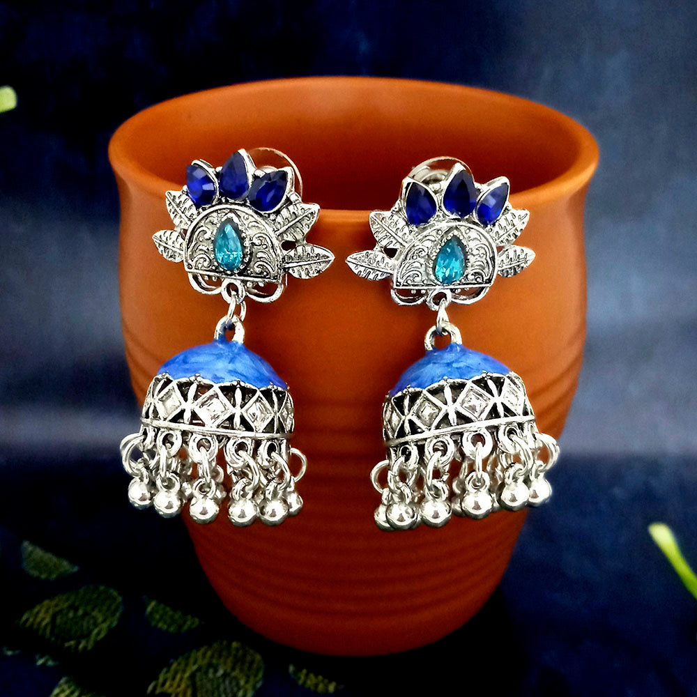 JewelJunk Blue Oxidized Plated Jhumka