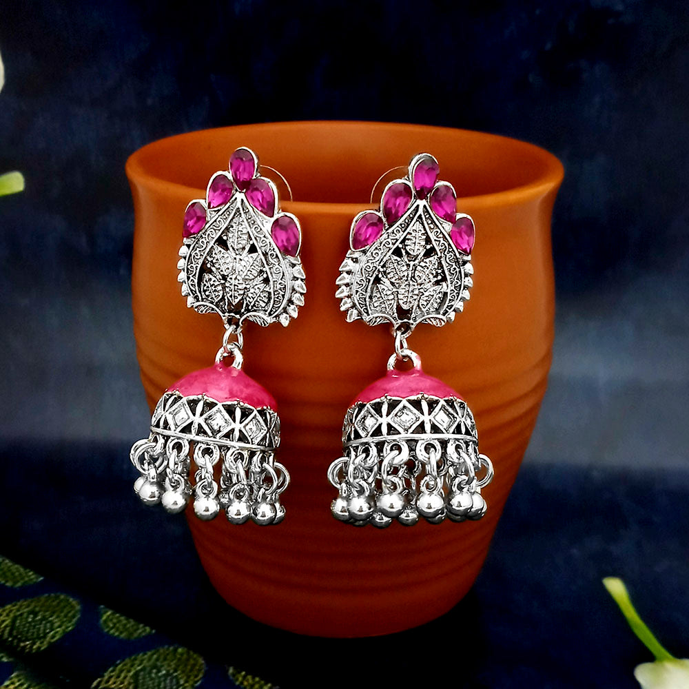 JewelJunk Pink Oxidized Plated Jhumka
