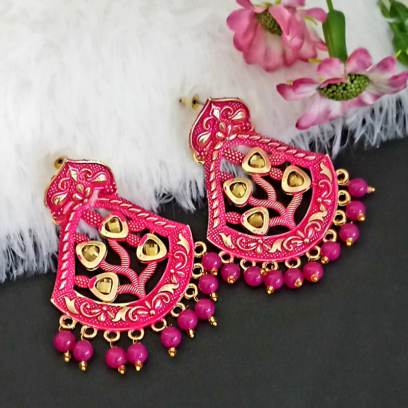 Woma Matte Pink Meenakari Dangler Beads Drop Earrings