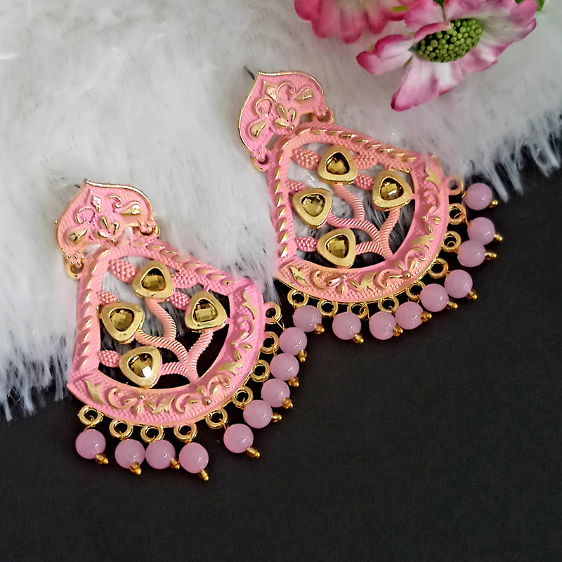 Woma Matte Peach Meenakari Dangler Beads Drop Earrings