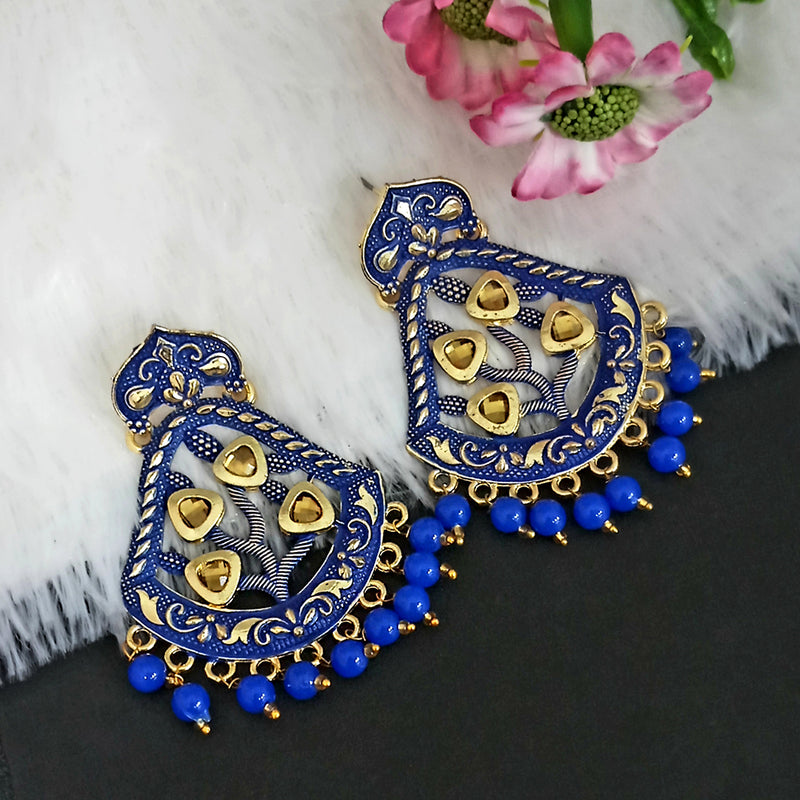 Woma Matte Blue Meenakari Dangler Beads Drop Earrings