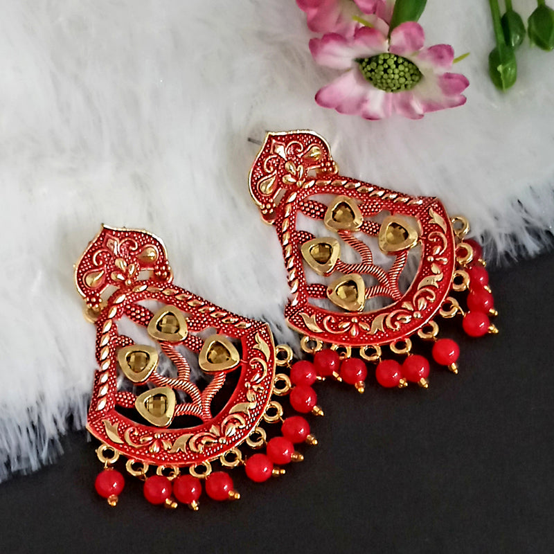 Woma Matte Red Meenakari Dangler Beads Drop Earrings