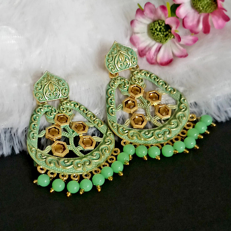 Woma Matte Green Meenakari Dangler Beads Drop Earrings