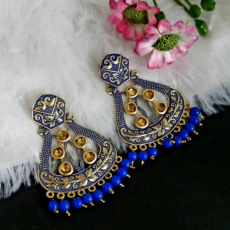 Woma Matte Blue Meenakari Dangler Beads Drop Earrings