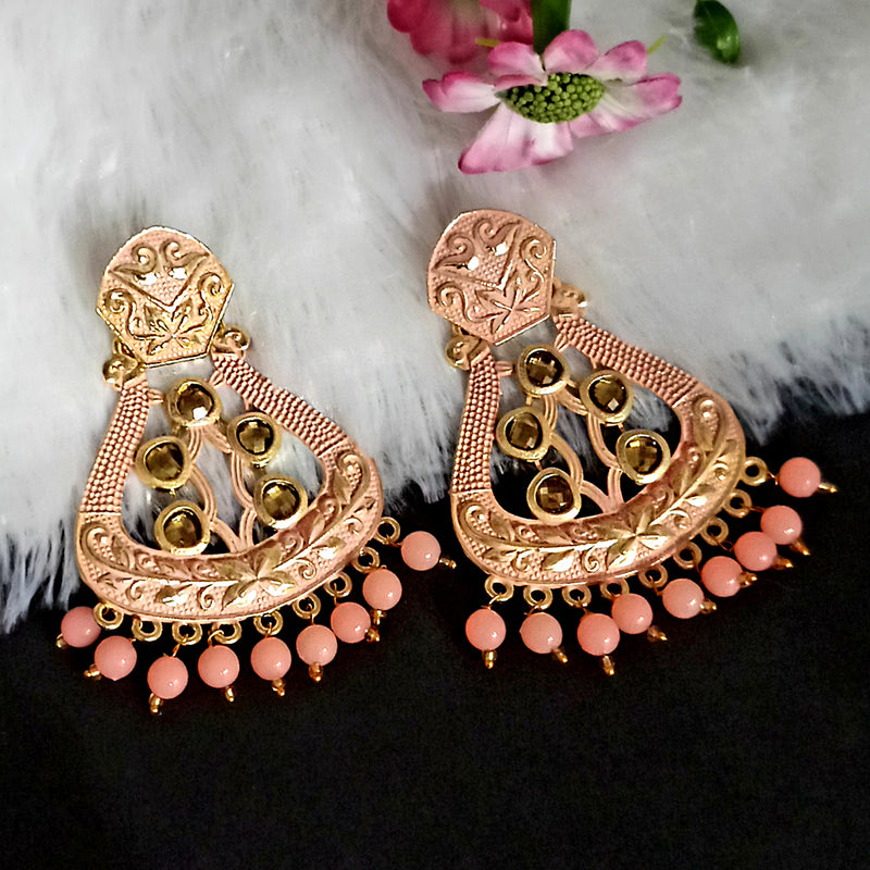 Woma Matte Peach Meenakari Dangler Beads Drop Earrings