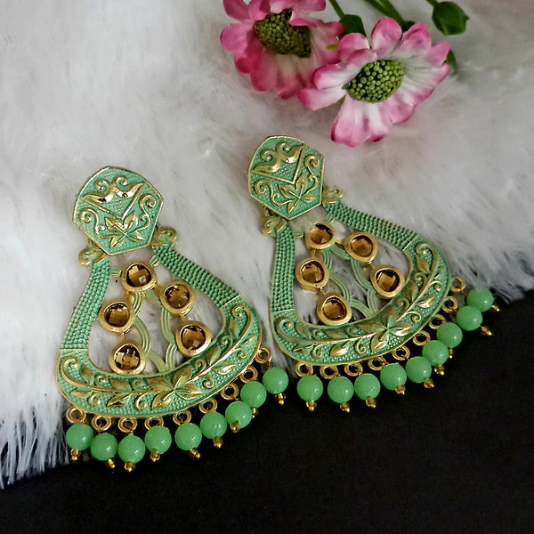 Woma Matte Green Meenakari Dangler Beads Drop Earrings