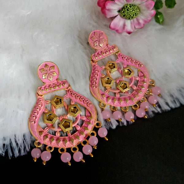 Woma Matte Light Pink Meenakari Dangler Beads Drop Earrings