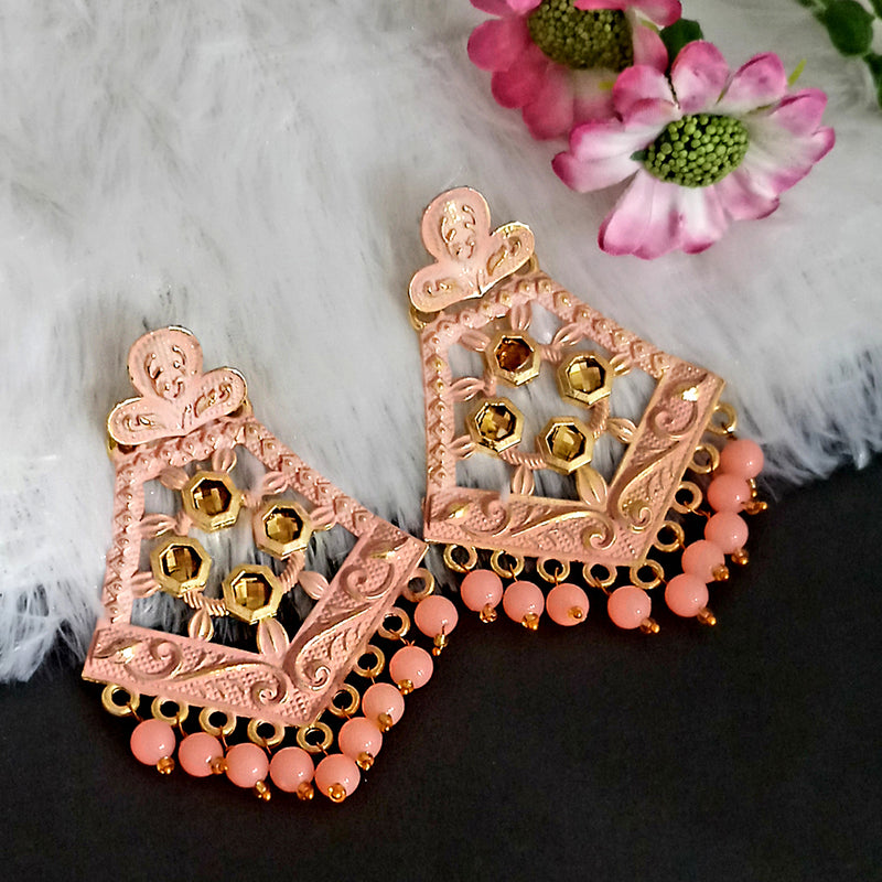Woma Matte Peach Meenakari Dangler Beads Drop Earrings