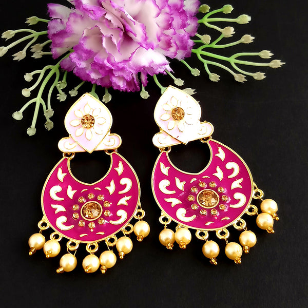 Woma Pink Kundan Meenakari Dangler Earrings